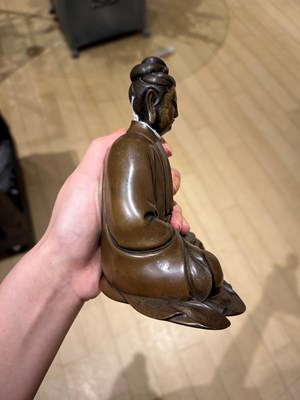 Lot 54 - A Finely-Cast Chinese Wire-Inlaid Bronze Figure of Guanyin