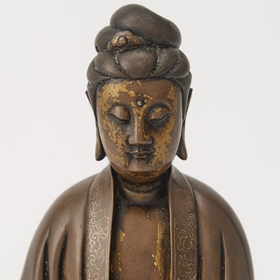 Lot 54 - A Finely-Cast Chinese Wire-Inlaid Bronze Figure of Guanyin