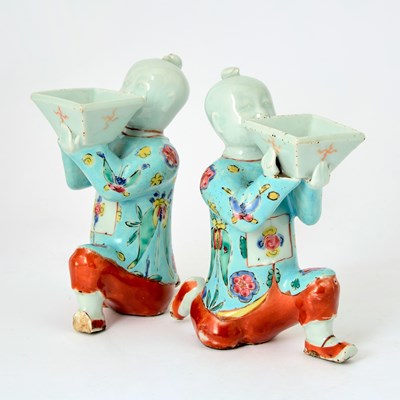 Lot 8 - A Pair of Chinese Export Famille Rose Porcelain Ho Ho Boys