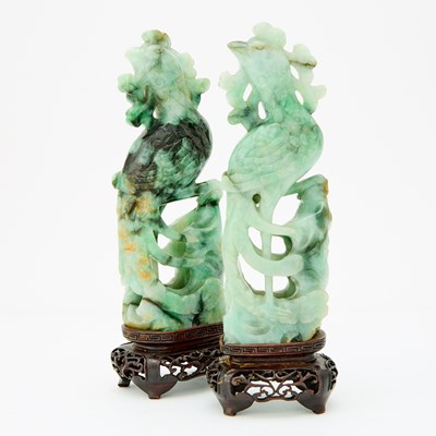 Lot 1 - A Pair of Chinese Jadeite Carvings of Phoenix