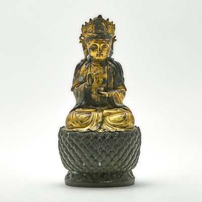 Lot 209 - Chinese Gilt-Bronze Seated Figure of Guanyin
