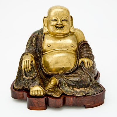 Lot 6 - A Chinese Parcel Gilt Bronze Figure of Budai