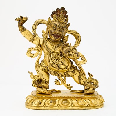 Lot 51 - A Sino-Tibetan Gilt Bronze Figure of Vajrapani