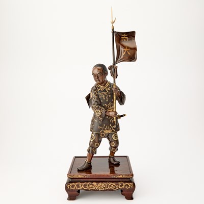 Lot 41 - A Japanese Parcel Gilt Bronze Figural Sculpture of a Standard Bearer