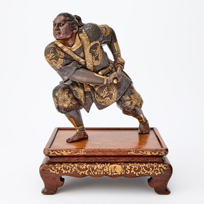 Lot 36 - A Japanese Parcel Gilt Bronze Figural Sculpture of a Samurai