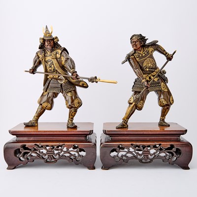 Lot 26 - A Pair of Japanese Parcel Gilt Patinated Bronze Warriors