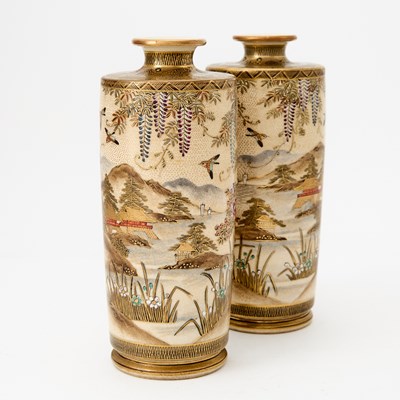 Lot 47 - Pair of Japanese Satsuma Earthenware Vases