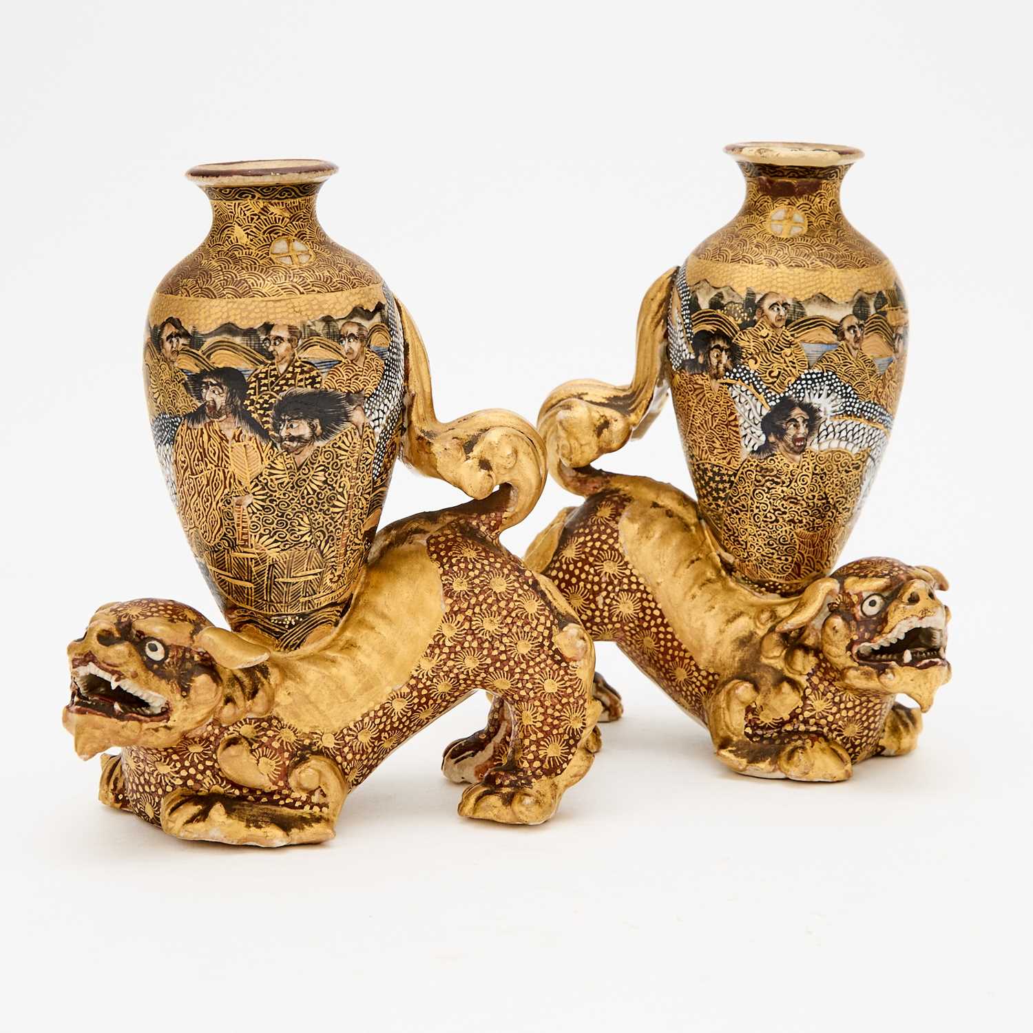 Lot 48 - Pair of Japanese Satsuma Earthenware Figural Vases