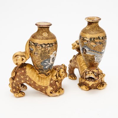 Lot 48 - Pair of Japanese Satsuma Earthenware Figural Vases