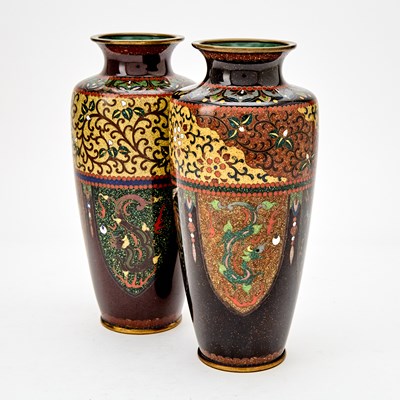 Lot 21 - A Pair of Japanese Cloisonne Enamel Vases