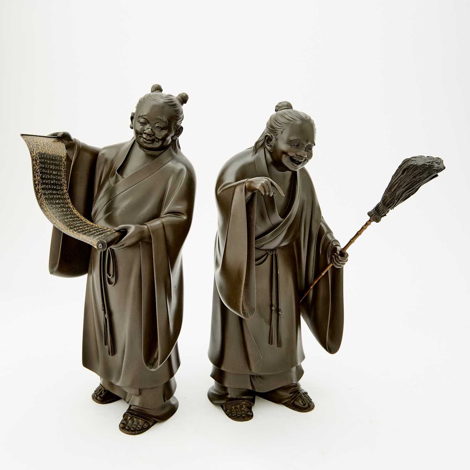 Lot 169 - A Pair of Japanese Bronze Figures of Happy Priests