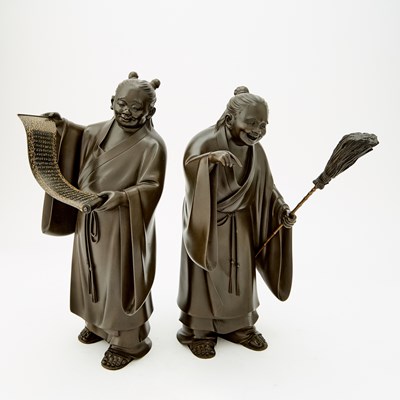 Lot 27 - A Pair of Japanese Bronze Figures of Happy Priests