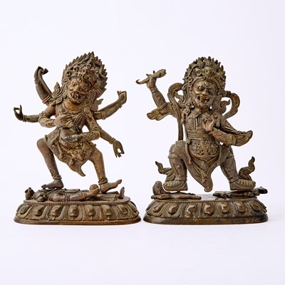 Lot 45 - Two Tibetan Cast Bronze Figures of Wrathful Bodhisattvas