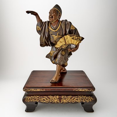 Lot 34 - A Japanese Parcel Gilt Bronze Figural Sculpture of a Manzai Performer