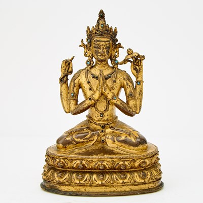Lot 48 - A Tibetan Gilt Bronze Figure of Four-Armed Avalokiteshvara
