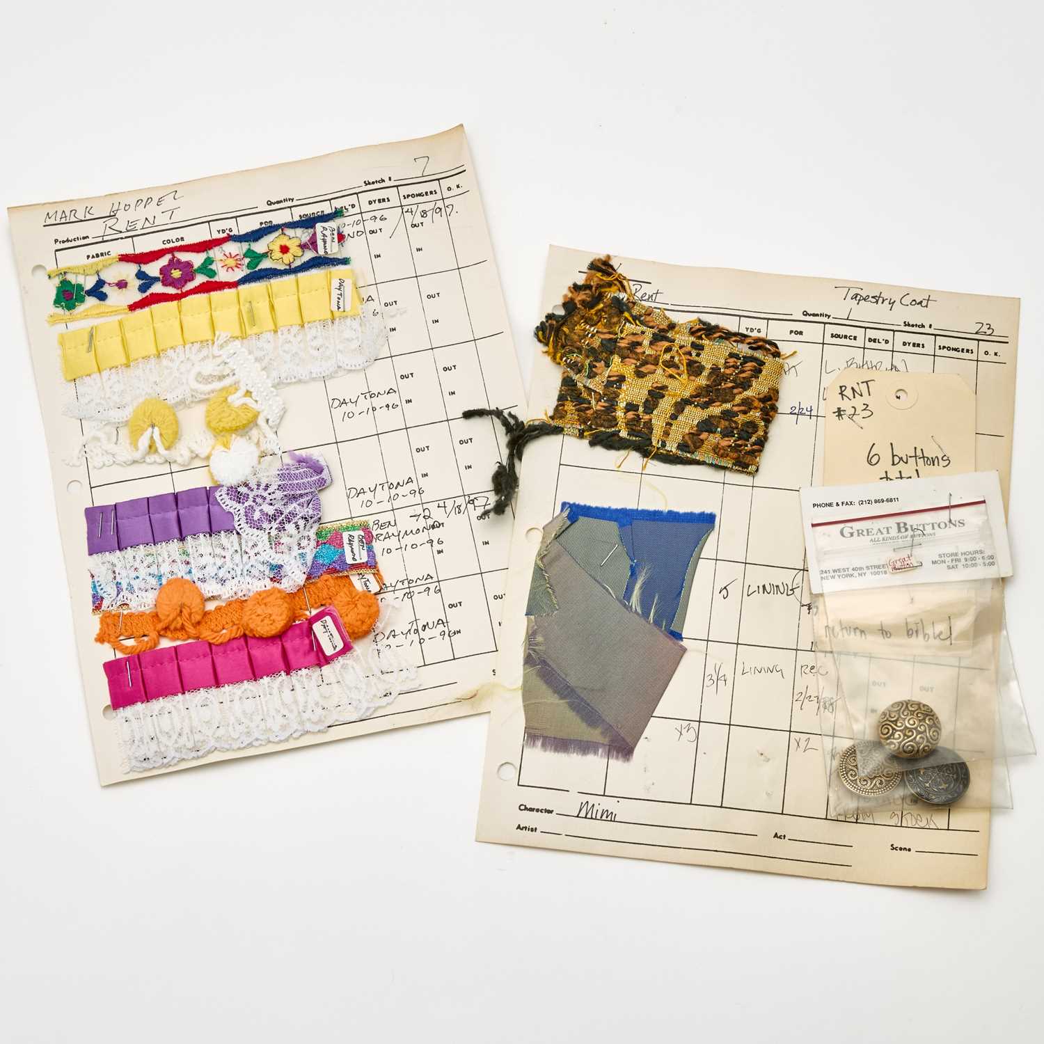 Lot 547 - The costume bible for the original run of RENT