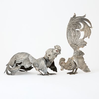 Lot 210 - Pair of Continental Silver Models of Roosters