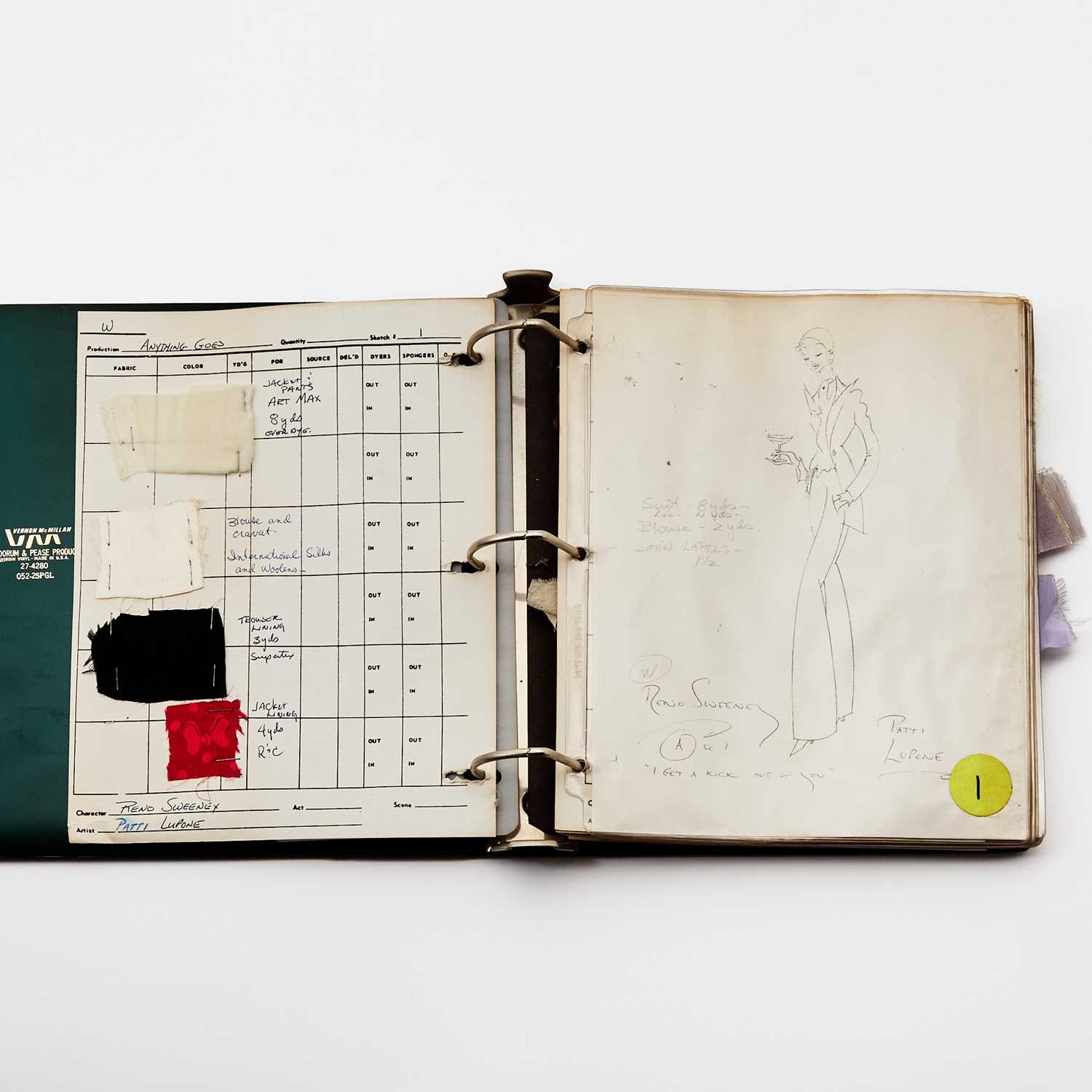 Lot 546 - Costume bible for Tony Walton's Anything Goes, 1987