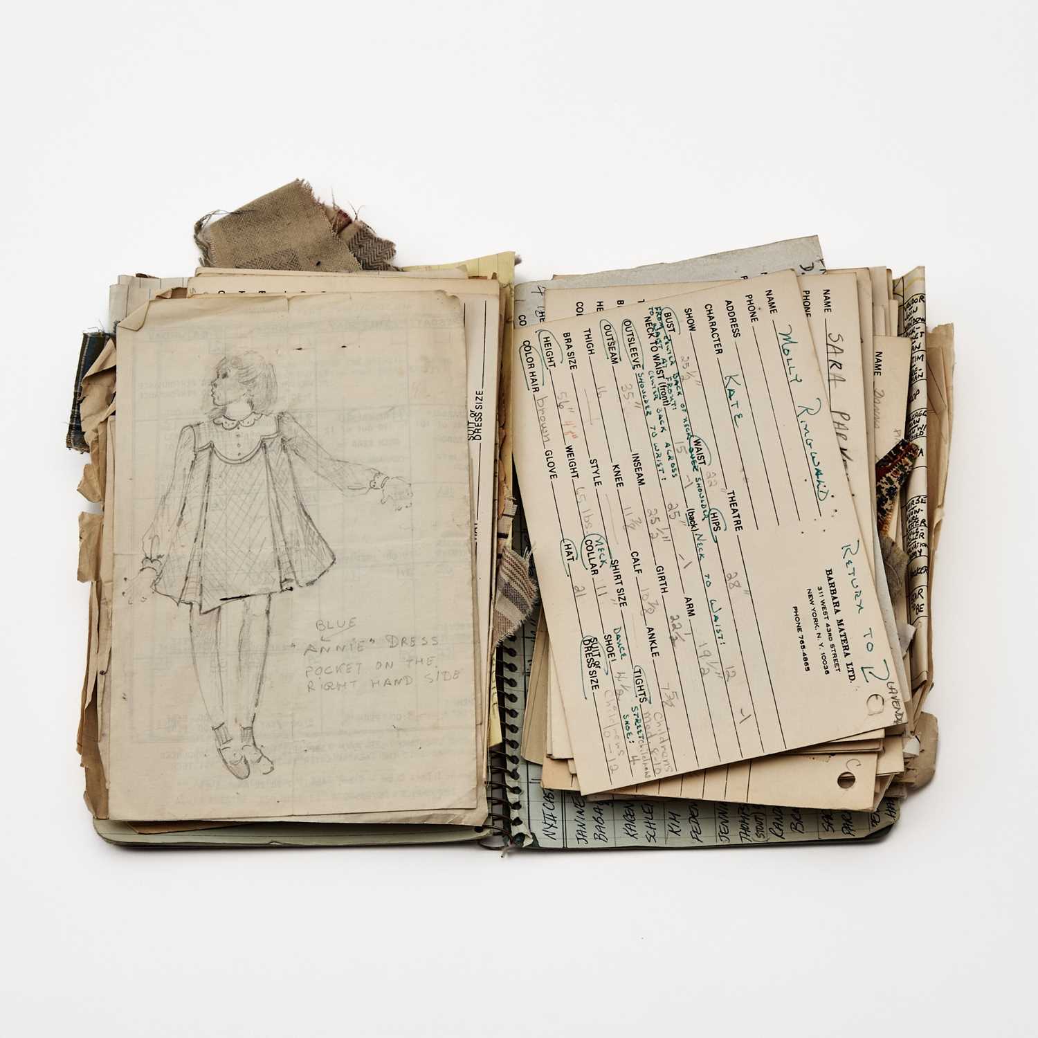 Lot 540 - A costume notebook from Annie mentioning Sarah Jessica Parker