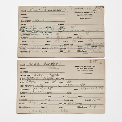 Lot 540 - A costume notebook from Annie mentioning Sarah Jessica Parker
