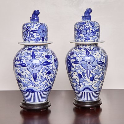 Lot 177 - Pair of Japanese Blue and White Porcelain Baluster Vases and Covers