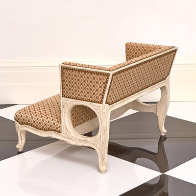 Lot 212 - French Provincial White Painted and Upholstered Dog Bed