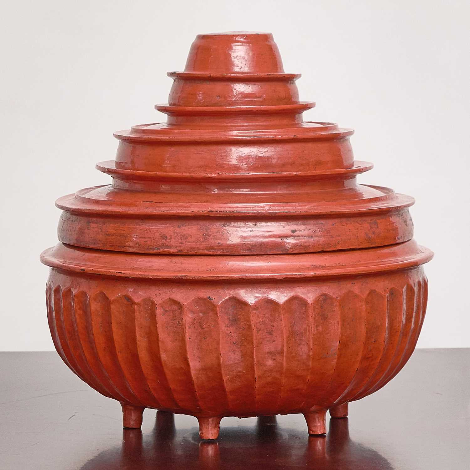 Lot 178 - Burmese Red Lacquered Footed Offering Vessel