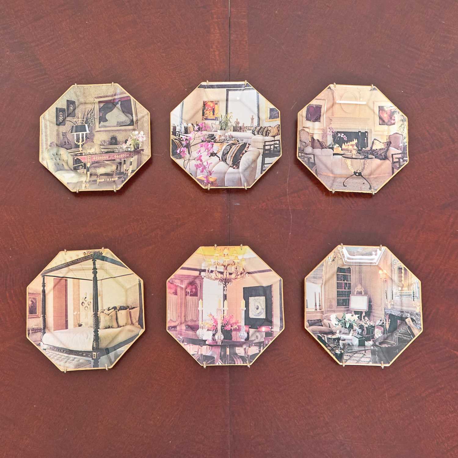Lot 206 - Six Octagonal Wall Hanging Porcelain Plates with Photographs of Mary Tyler Moore's Apartment