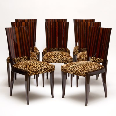 Lot 315 - Set of Eight Art Deco Style Macassar Ebony Dining Chairs