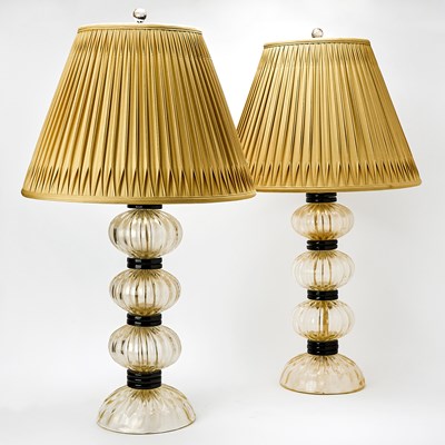 Lot 318 - Pair of Murano Blown Ribbed Glass Table Lamps