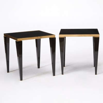Lot 311 - Pair of Black Lacquer and Mirrored Side Tables
