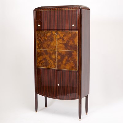 Lot 325 - Art Deco Tigerwood, Birch, and Lacquer Fall-Front Cabinet