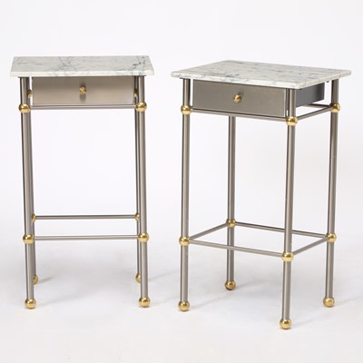 Lot 313 - Pair of Marble Top, Steel and Brass Side Tables