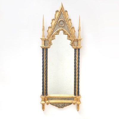 Lot 282 - Gothic Style Parcel-Gilt and Ebonized Mirror
