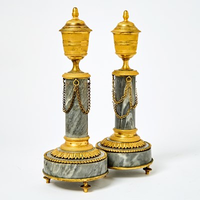 Lot 350 - Pair of Louis XVI Ormolu Mounted Bleu Turquin Cassolettes