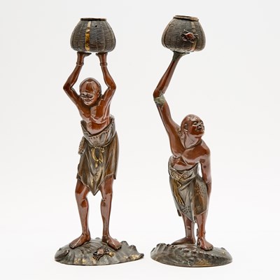 Lot 272 - Two Japanese Parcel Gilt Bronze Figural Okimono