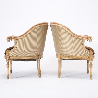 Lot 288 - Pair of Louis XVI Style Bergères with Ram's Head Terminals