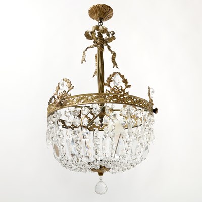 Lot 251 - Empire Style Gilt-Metal and Beaded Glass Three-Light Chandelier