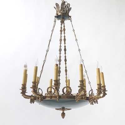 Lot 255 - Empire Style Gilt and Patinated Metal Twelve-Light Chandelier