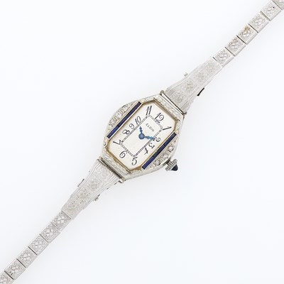 Lot 2118 - Elgin White Gold and Synthetic Sapphire Wristwatch