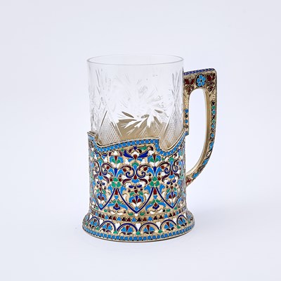 Lot 216 - Russian Silver-Gilt and Cloisonné Enamel Tea Glass Holder