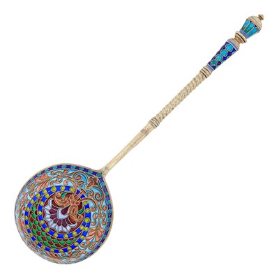 Lot 70 - Russian Silver-Gilt Cloisonné and Plique-à-Jour Enamel Spoon