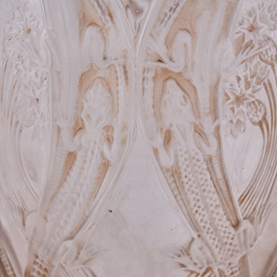 Lot 680 - R. Lalique Molded Glass 'Lezards et Bluets' Vase