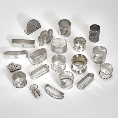 Lot 105 - Group of Fifteen Sterling Silver Napkin Rings and Clips