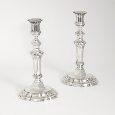 Lot 122 - Pair of French Louis XV Style Sterling Silver Candlesticks