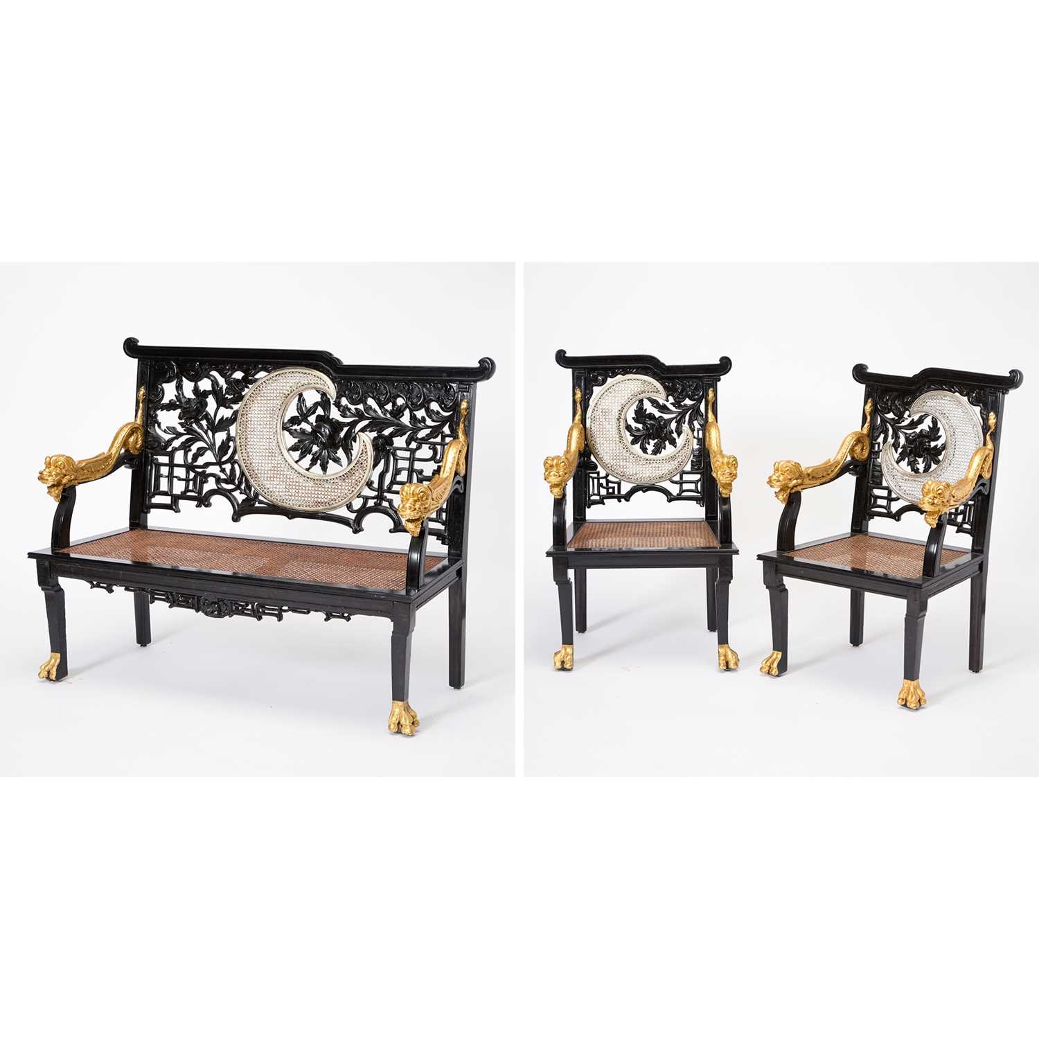 Lot 177 - Suite of Chinese Style Ebonized and Parcel Gilt Furniture