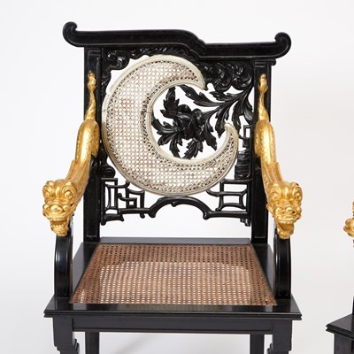 Lot 177 - Suite of Chinese Style Ebonized and Parcel Gilt Furniture