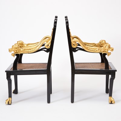 Lot 177 - Suite of Chinese Style Ebonized and Parcel Gilt Furniture