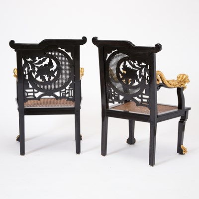 Lot 177 - Suite of Chinese Style Ebonized and Parcel Gilt Furniture