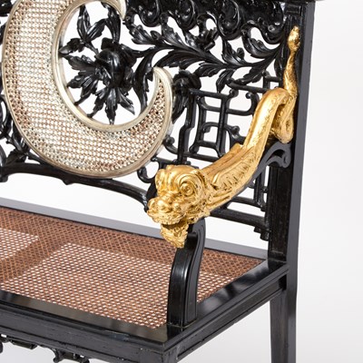 Lot 177 - Suite of Chinese Style Ebonized and Parcel Gilt Furniture
